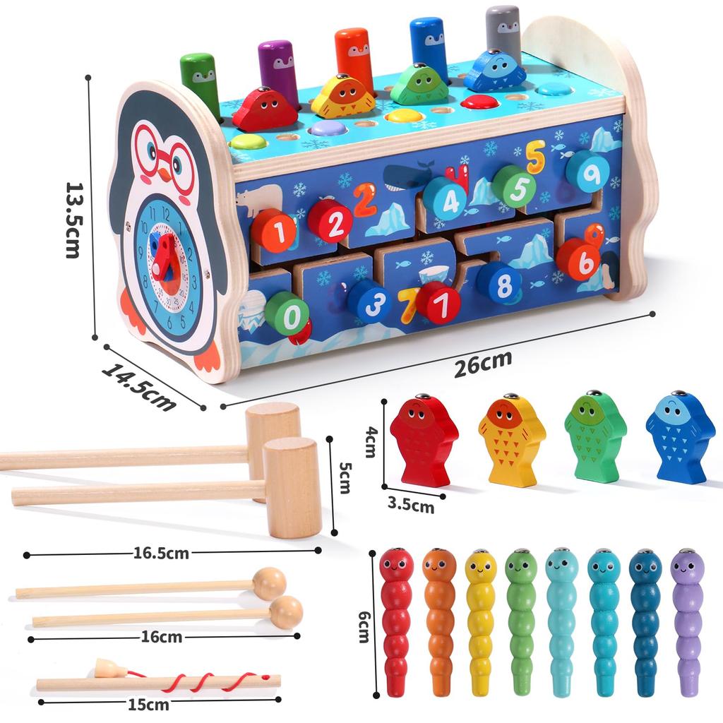 Игрушки Монтессори Развивающие игрушки Деревянные игрушки Мальчики Девочки Игрушки-молотки Игрушки-глокеншпиль Шестерни Игра в рыбалку 1 год 2 года 3 года День рождения