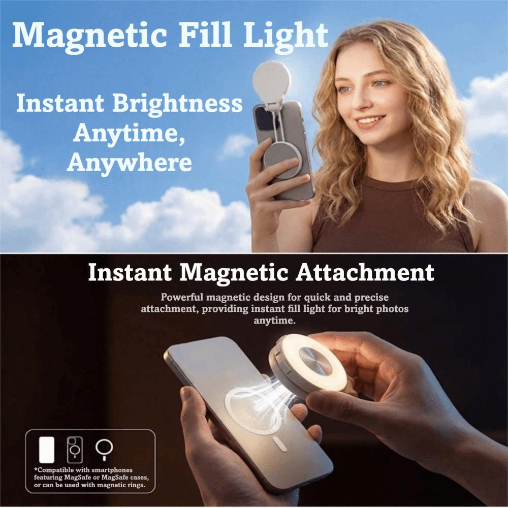 Adjustable Brightness Magnetic Selfie Light 360° Rotation 3 Modes Selfie Ring Light Magnetic Detachable Portable Selfie Light