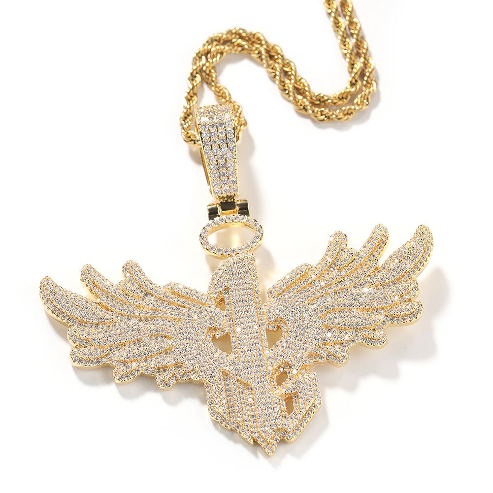Gu Meng hip-hop digital 1 big wings pendant male personality cool copper inlaid zircon street necklace tide