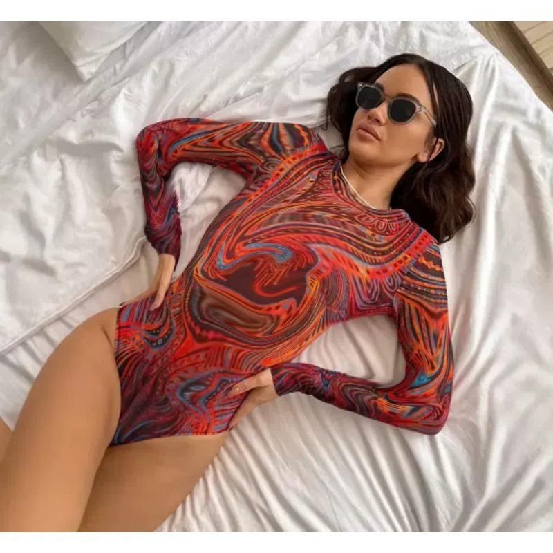 Swimsuit Women's Hot-selling Multi-color Mesh Sunscreen One-piece Swimsuit Fresh and Sexy Long-sleeved Sunscreen Swimsuit