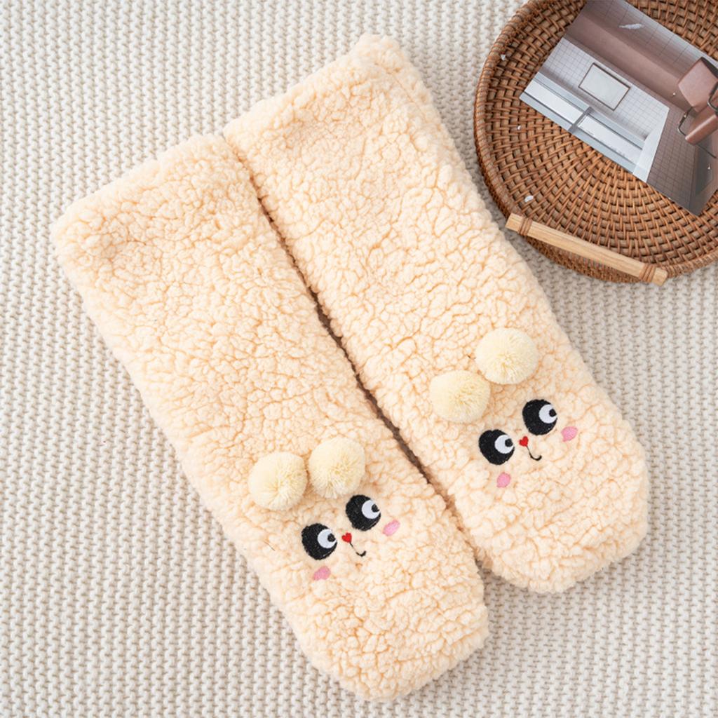 Ladies' Cute Lamb Velvet Socks Thick Warm Sleep Socks With Thick Velvet Cartoon Embroidery Floor Socks