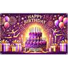 Nuxovilar Happy Birthday Banner Blue Gold Balloons String Lights Polyester Backdrop 43x70.86 Inches - Large Party Birthday Decorations for Photo