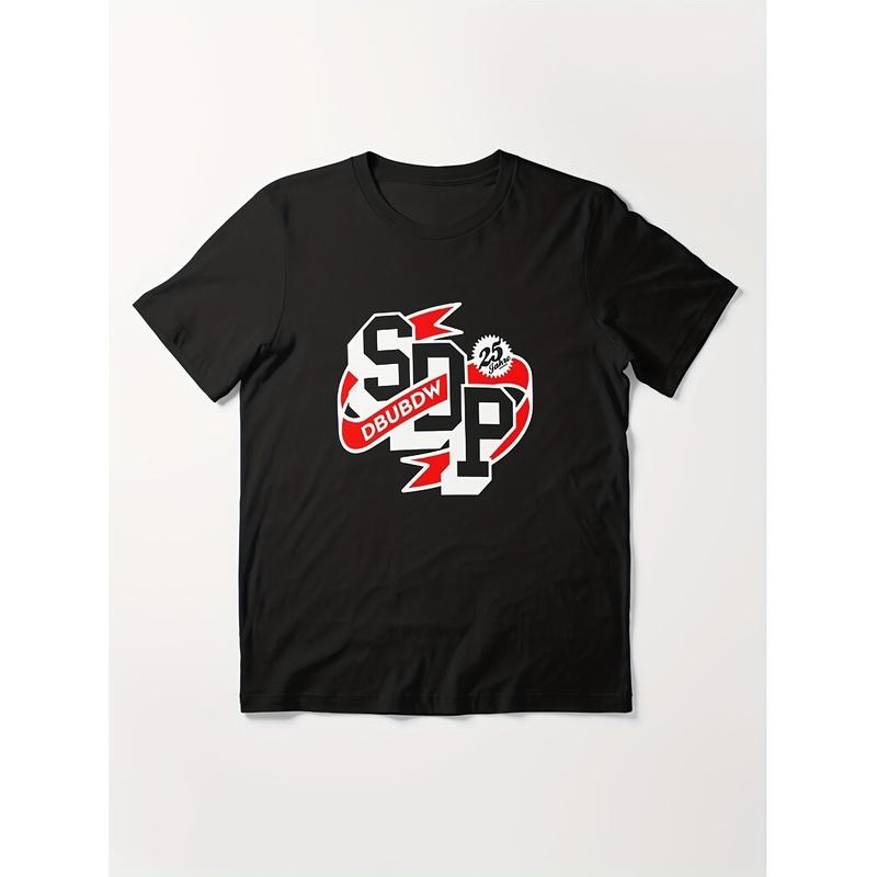 Men'S SDP 25 Jahre Logo T-Shirt - with Red & Graphic, Cropped Fit, Casual Round Neck, All-Season Comfort, Regular Fit, Perfect for Casual Attire