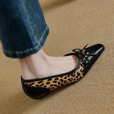 Туфли-лодочки из коровьей кожи, конского волоса, весенние, размер 40, женские, на толстом низком каблуке, с квадратным носком и леопардовым узором, летние, неглубокие