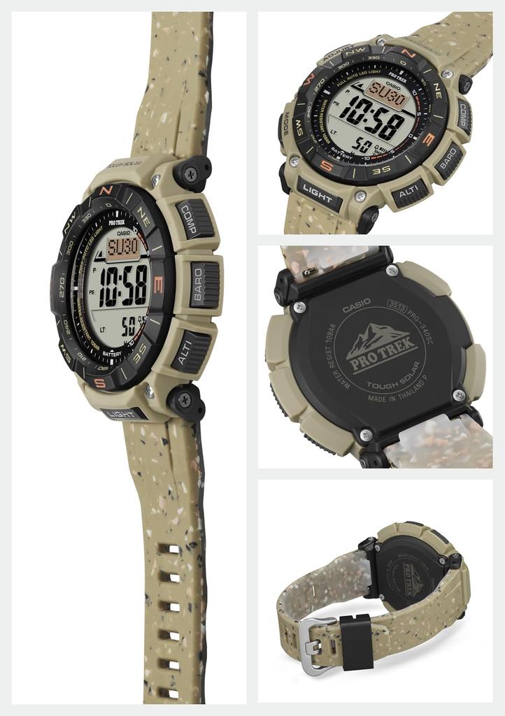 Часы Casio Pro Trek Climber Line Tough Solar с коричневым пластиком на биомассе, PRG-340SC-5JF, Мужские,