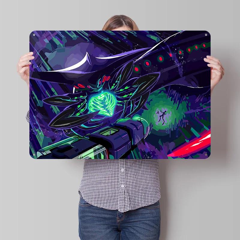Space Battle With Alien Creature Poster Retro D Printed Metal Signs Customized Wall Hanging Gift for House Decoration Aesthetic