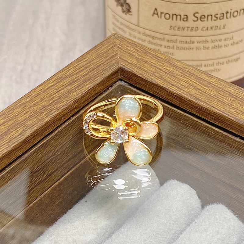 Средневековое Винтажное Цветное Эмалированное Цветок Бабочка Открывающийся Кольцо Женское Ретро Нишевое Высококлассное Легкая Роскошь Кольцо