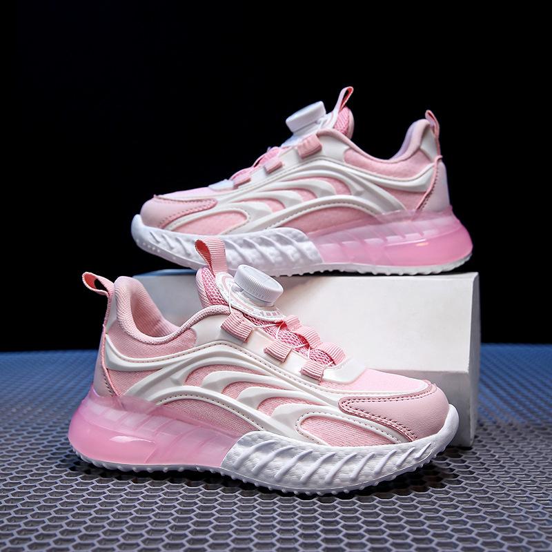 Children's summer sports shoes for boys, breathable mesh running shoes for older kids, elementary school students' rotating buckle luminous mesh