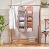 Set of 2 hanging wardrobe shelves, 4 compartments, with 12 side mesh pockets for family wardrobe, bedroom, foldable and universal fit (Grey and Pink),