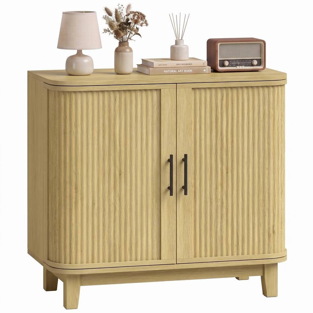 80cm Sideboard Buffet Cabinet, Storage Cabinet with 2 Curved Doors, Adjustable Shelf and Legs for Dining Room, Oak