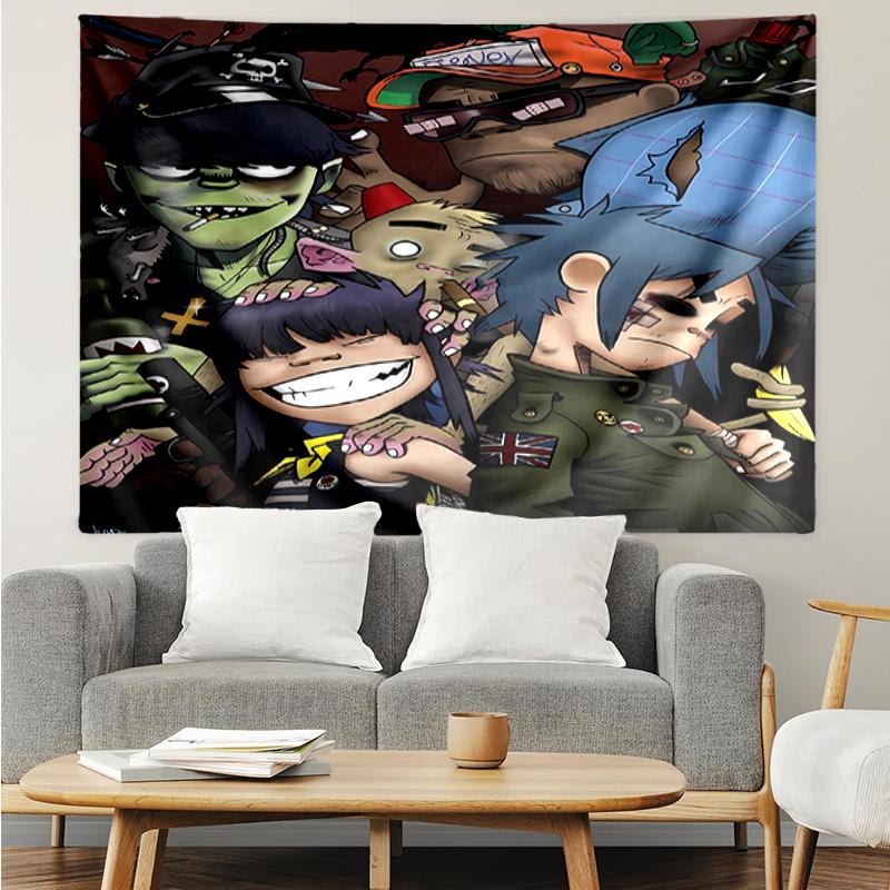 Gorillaz Print Tapestry, Backdrop, Easy Setup, Ideal for Bedroom, Office & Living Room, with Aesthetic Wall Hanging Decor.