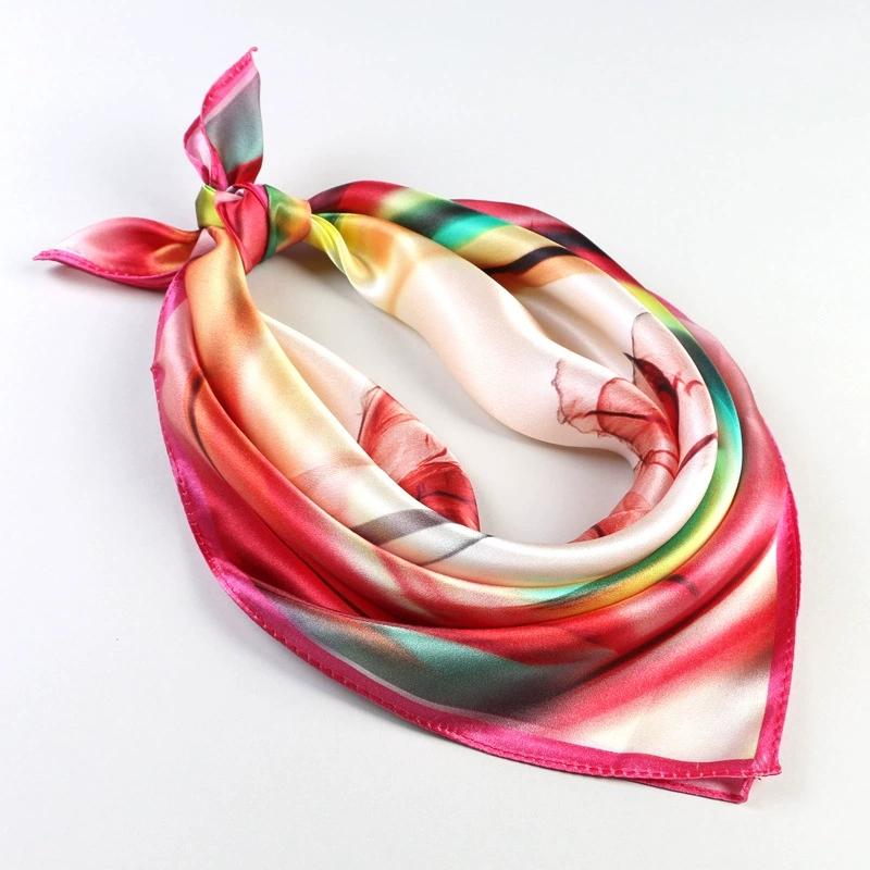 53CM Square Pure Silk Square Scarf 100% Mulberry Silk Decorative Flower Hairband Necktie Small Neckerchief for Women