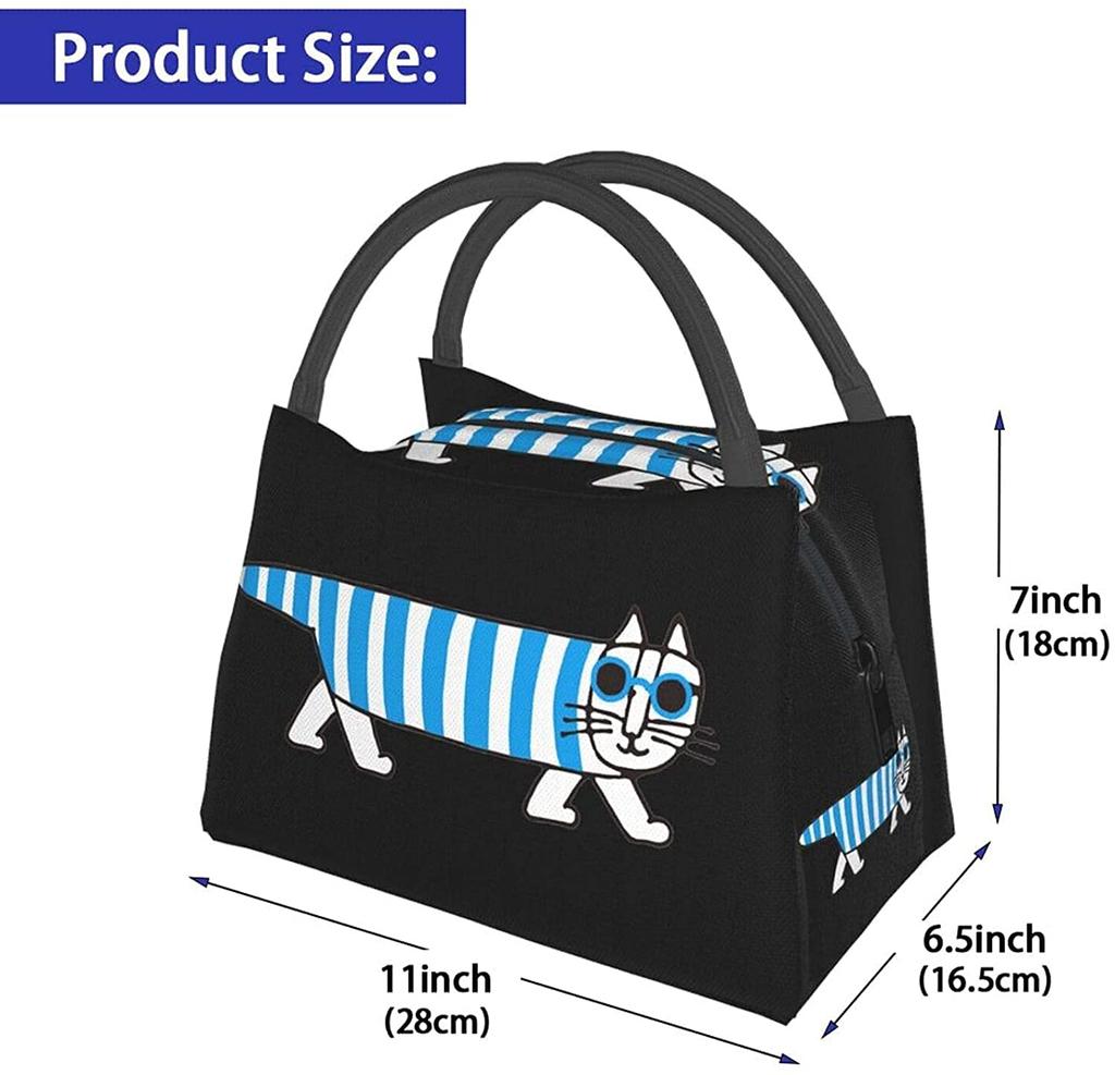 Lisa Larson Insulated Lunch Bag with Bento Cooler Bag with Soft Cooler Bag Clasp, Black, Box, Insulated, Zipper, Compact, Bag, Tote/Eco