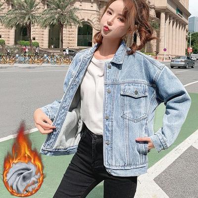 Новая осенне-зимняя вельветовая джинсовая куртка для женщин больших размеров, женская свободная, стройнящая, утолщенная джинсовая куртка в корейском стиле