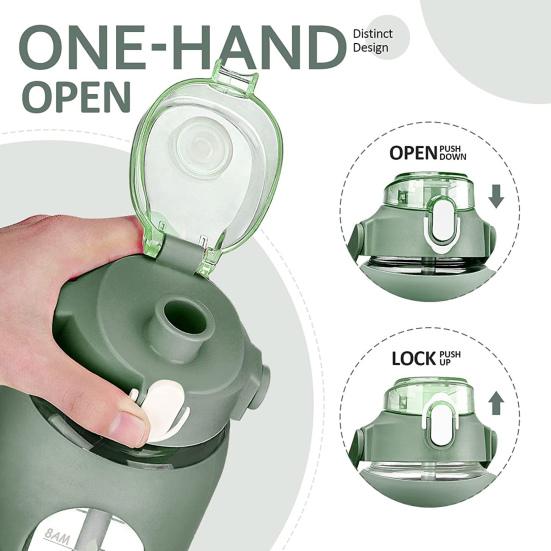 Стеклянная бутылка для воды 56 унций с соломинкой, отметкой времени, не содержит БФА, мотивационный кувшин для воды полгаллона для спортзала