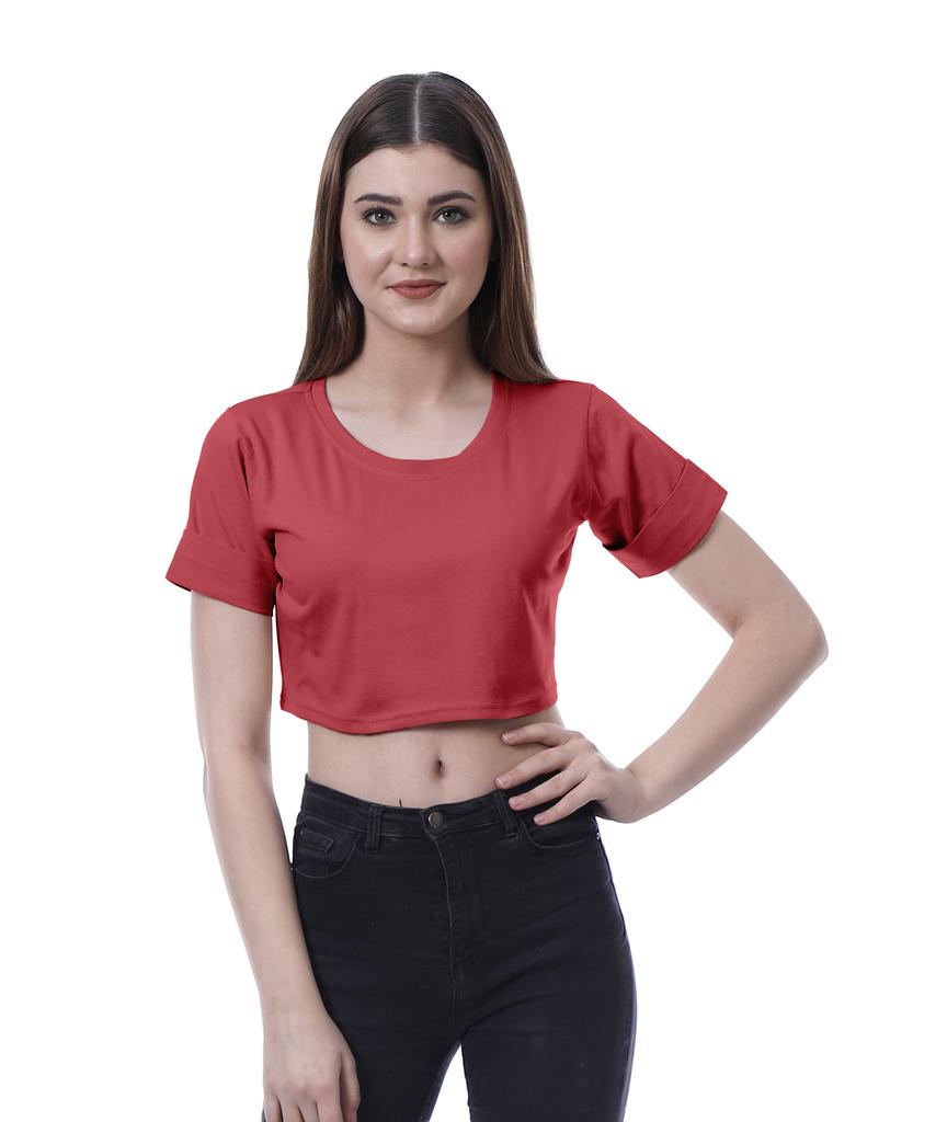 Moomaya Womens Round Neck Crop Top Short Sleeves Summer T-shirt Loose Fit
