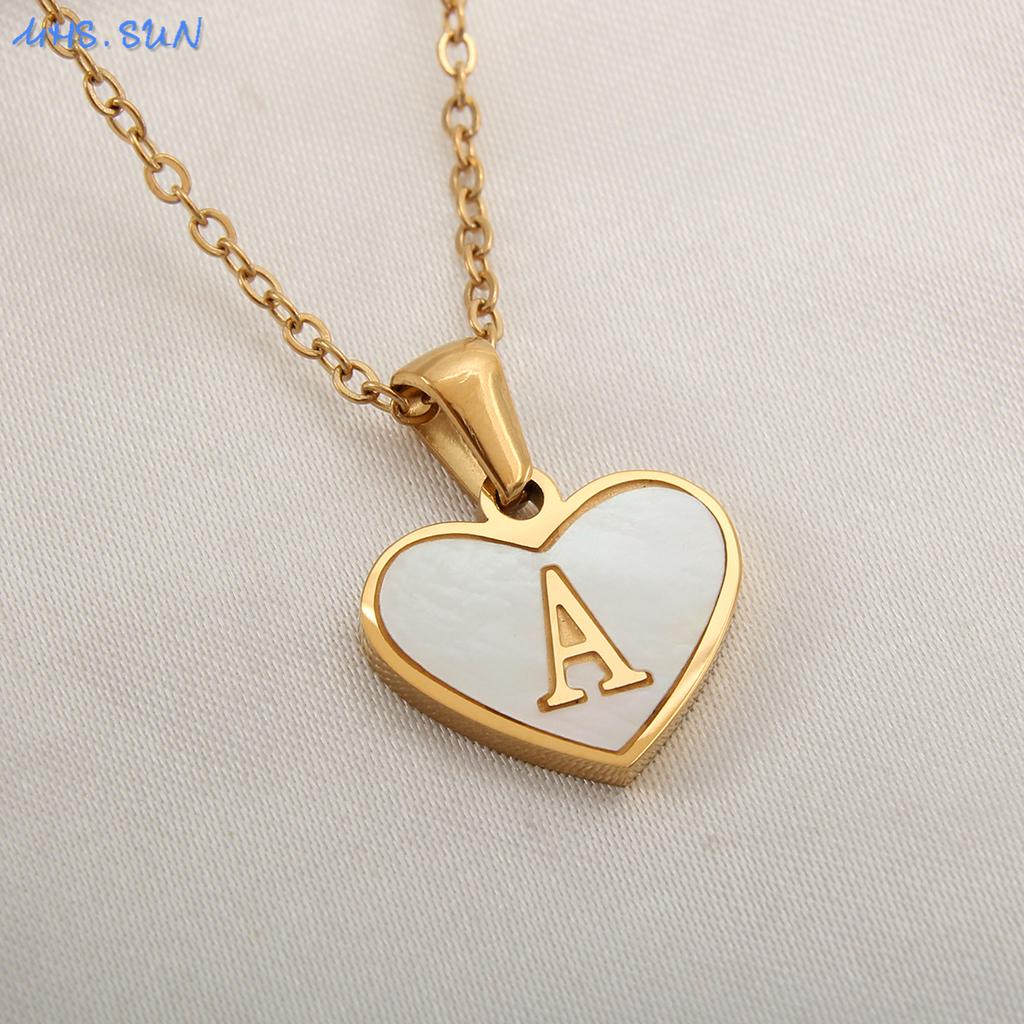 MHS.SUN Stainless Steel Heart Initial Necklace for Women Girls Gold Plated A-Z 26 Letter Pendant Choker Jewelry Birthday Gifts