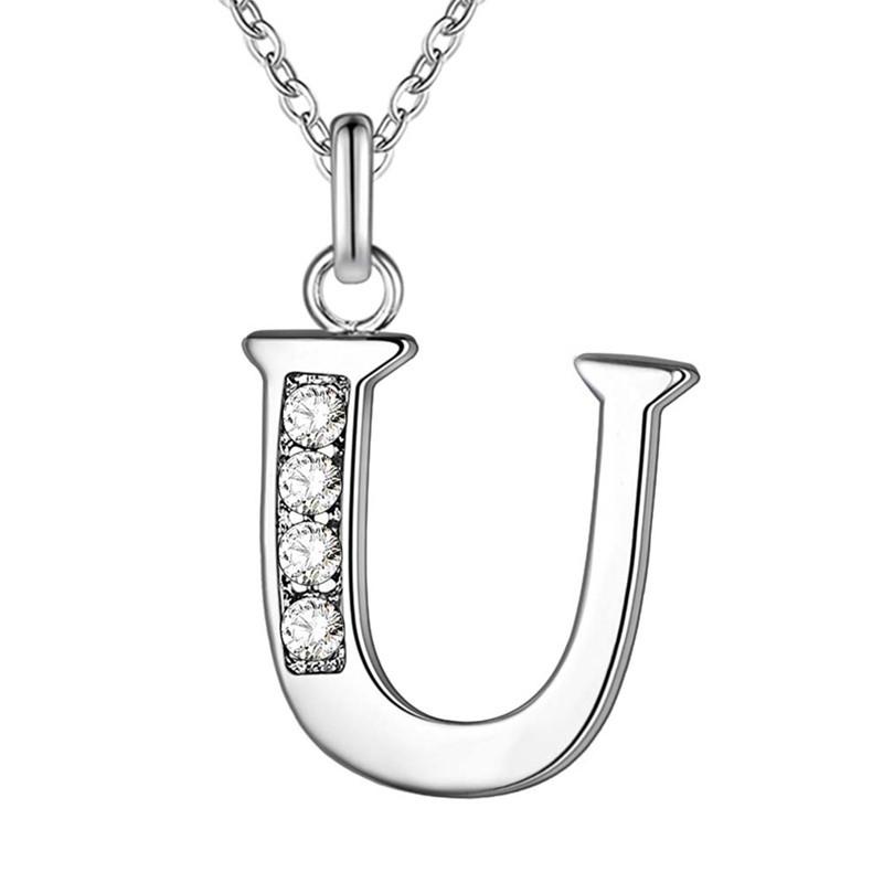 Simple Shiny Zircon 26 English Letters Pendant Women Men Thin Necklaces Jewelry MIT