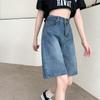 Fashion High Waist Retro Straight Demin Shorts Women Summer Thin Elegant Plus Size Denim Pants Loose Slimming Wide Leg Five Points Shorts