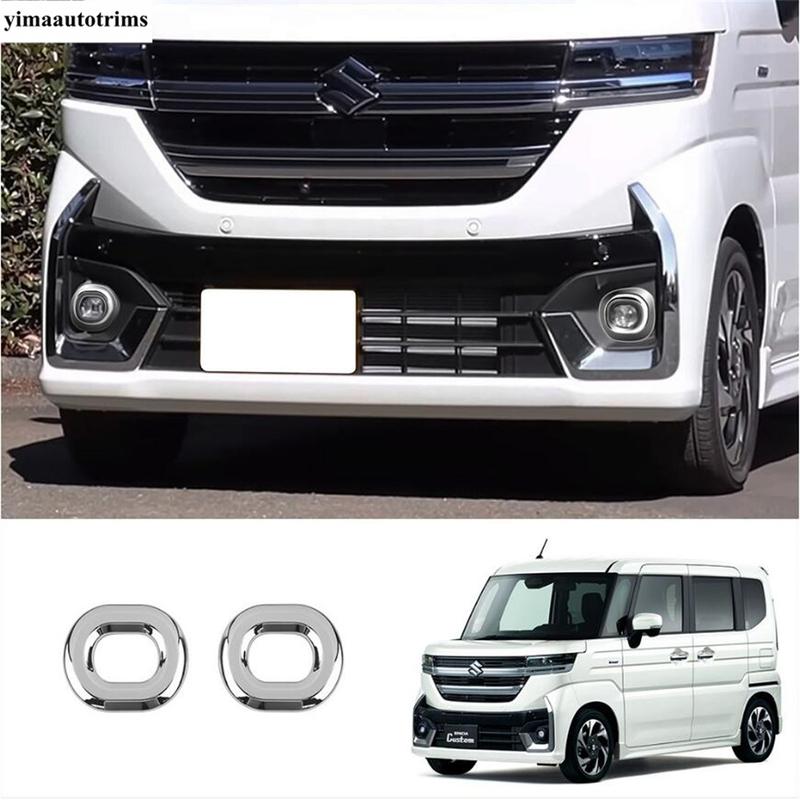 Front Rear Bumper Fog Light Lamp Frame Decoration Cover Trim ABS Chrome Accessories For Suzuki Spacia MK54S MK94S 2024 20