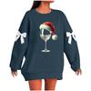 Ladies' Christmas Printed Bow Round Neck Long Sleeved Loose Pullover Sweater Sweatshirt Top