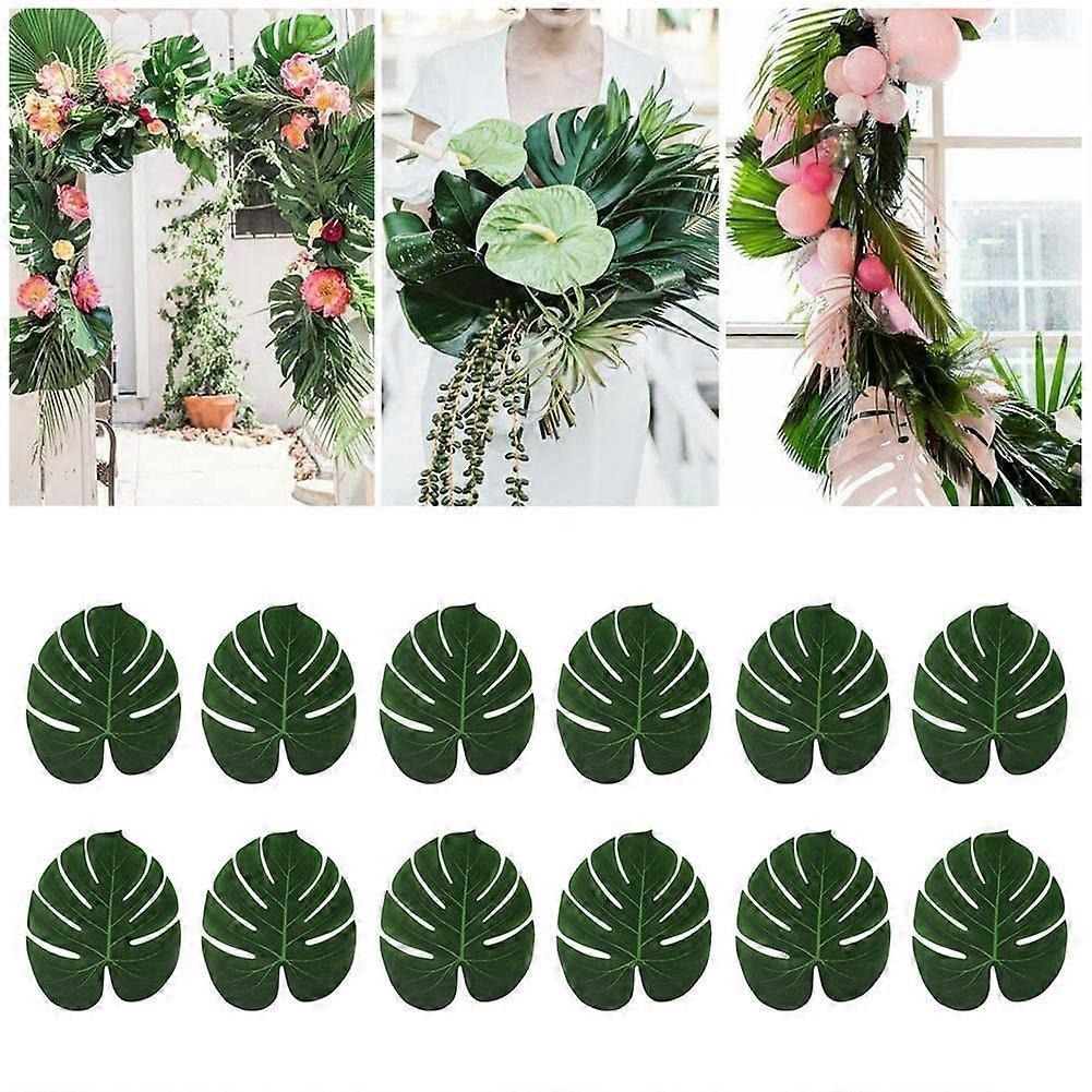 12x Green Artificial Tropical Monstera Leaf Fake Palm Table Decor W6Tczx P1K1