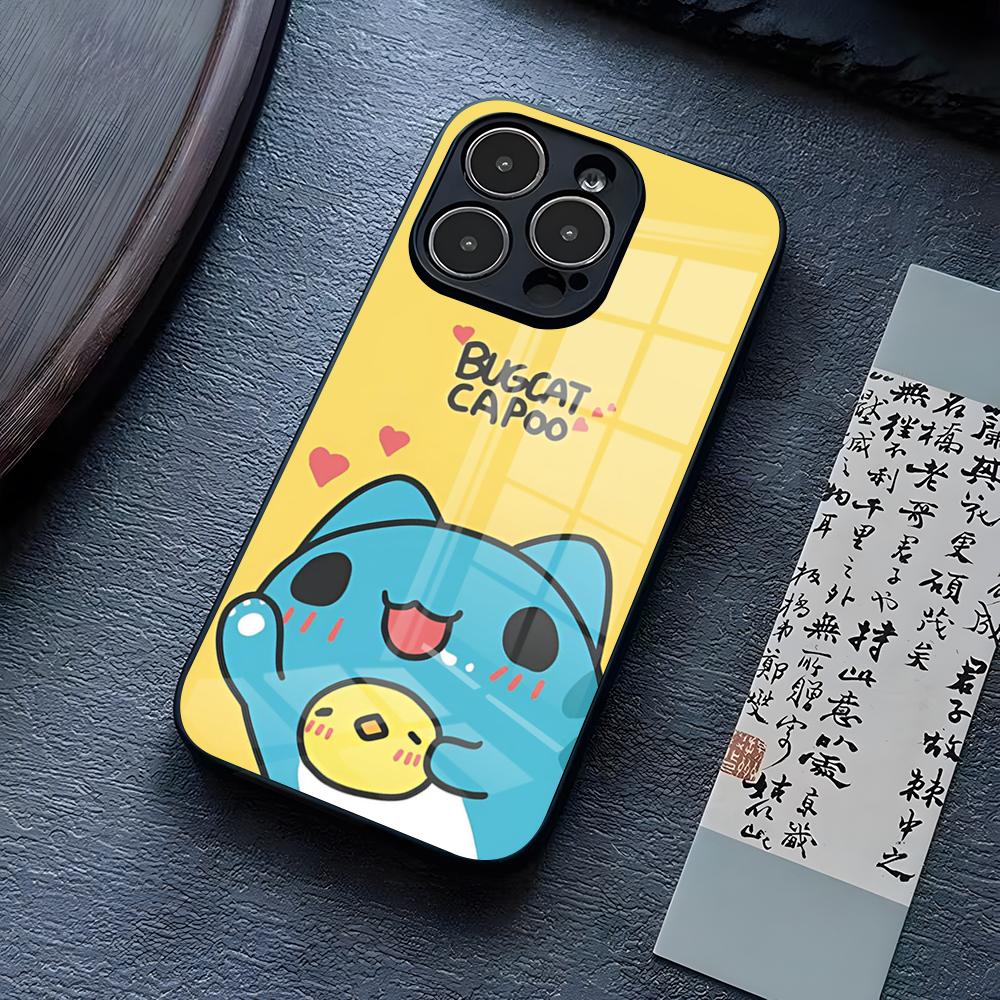 Чехол для телефона Bug Cat C-Capoo для iPhone 16 Pro Max 17 14 15 Plus 13 Mini 11 12 X XR XS 8 7 Plus SE Стеклянная крышка