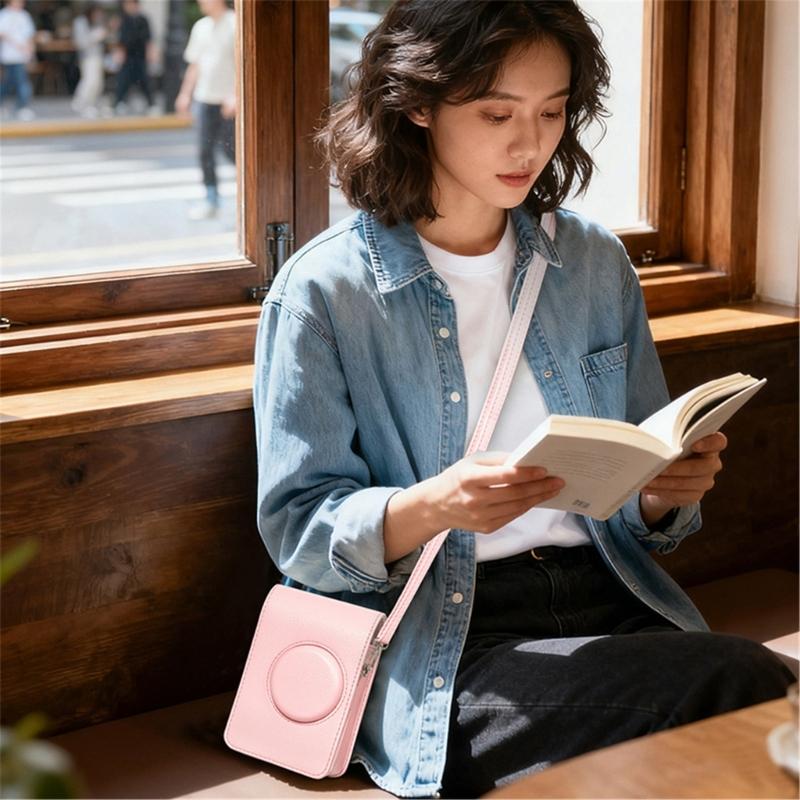 Waterproof AntiShock Pink PU Leather Crossbody Camera Case For Mini EVO Compact Storage Bag With Adjustable Strap