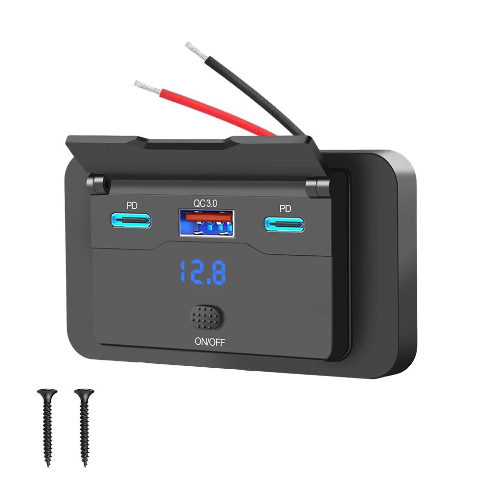 2//3/4 Ports Dual PD Dual QC3.0 Type C USB Quick Charger 3.0 Fast Charging Charge Socket Waterproof 12V Car Charger with Switch