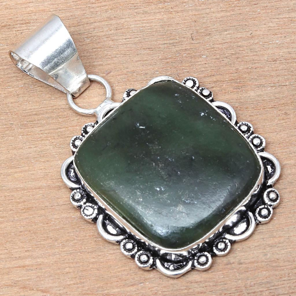 Кулон с самоцветом Вассолит Ручная работа Подарок для нее Антикварные серебряные украшения 2"