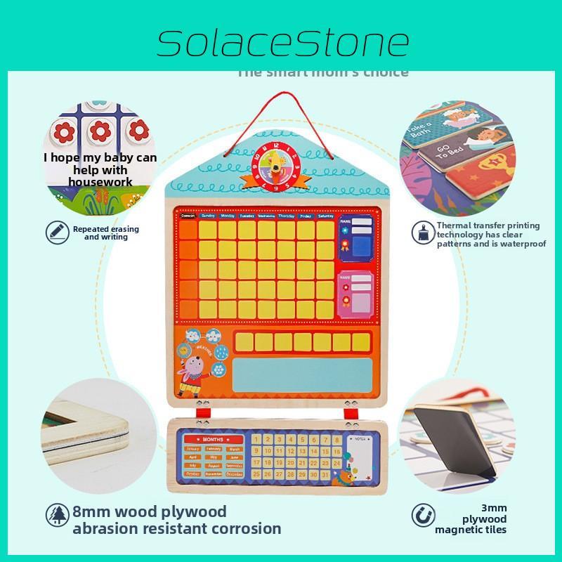 Childrens Growth Selfdiscipline Chart Wooden Behavior Tracker With Reward Stickers For Toddler Development