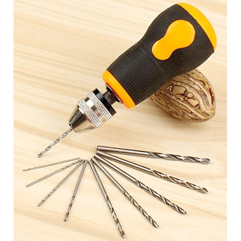 Портативная микро-мини-маленькая ручная дрель + 10 шт., спиральные сверла, инструмент 0,8-3,0 мм