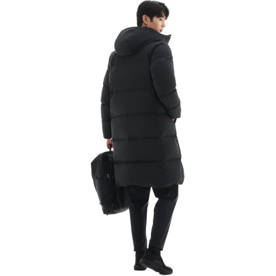 Anta Уличная куртка-пуховик средней длины с капюшоном и молнией, однотонная, базовая, черная 952447920-3