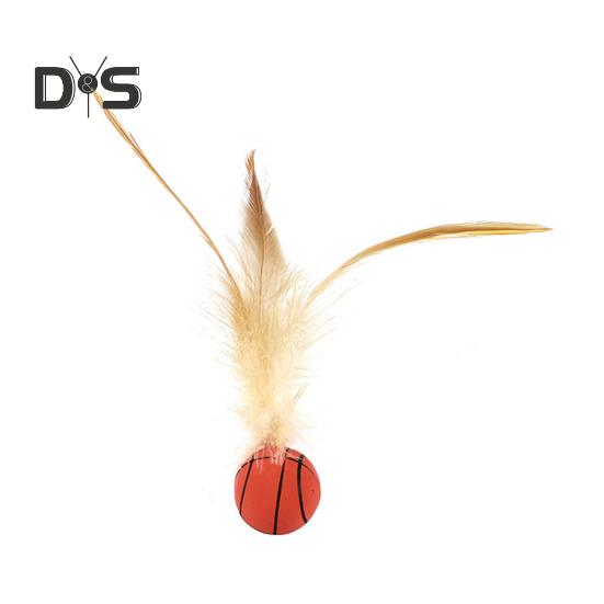 1 Pc/3 Pcs Interactive Feather Ball Toy Mini Bouncy Basketball Soccer Baseball with Feather Pet Training Catcher Toy for Indoor Cats