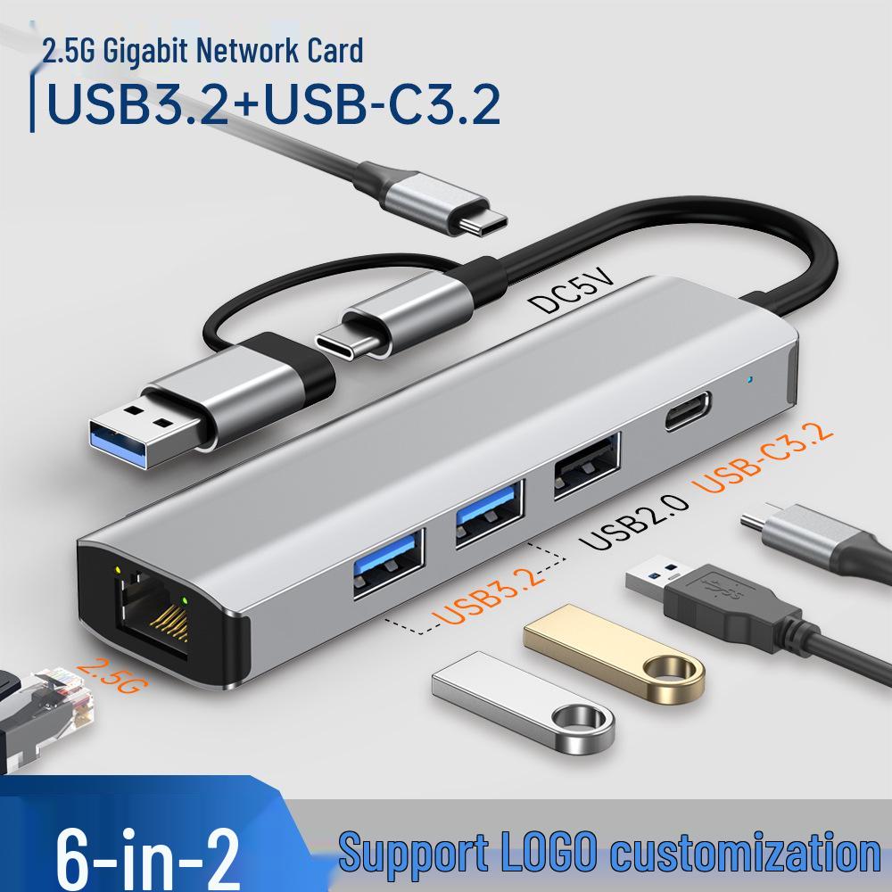 Универсальная док-станция 6-в-1 USB-C для ноутбука с USB 3.2 и сетевым адаптером 10 Гбит/с