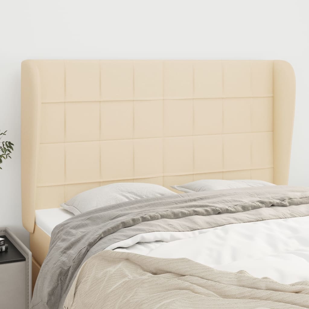 Headboard with Ears Cream 147x23x118 128 cm Fabric