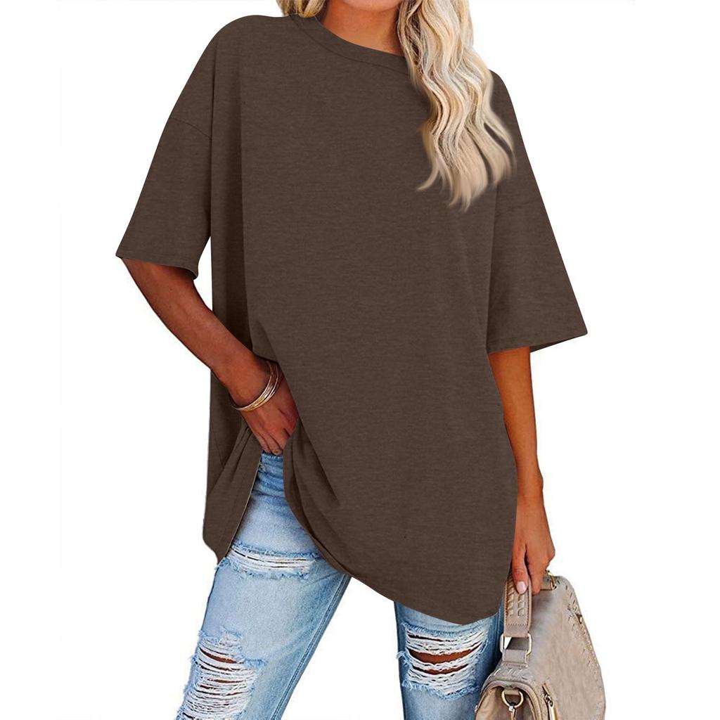Womens' Fashionable And Casual Solid-color Basic Round-neck Short-sleeved Top
