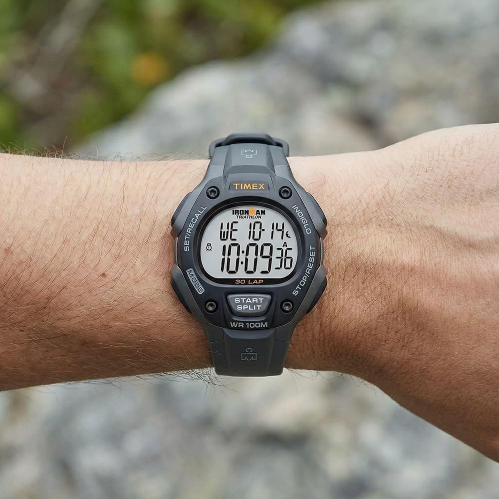 Мужские часы Timex Ironman T5E901 с 30 кругами, серый-черный, ремешок из смолы
