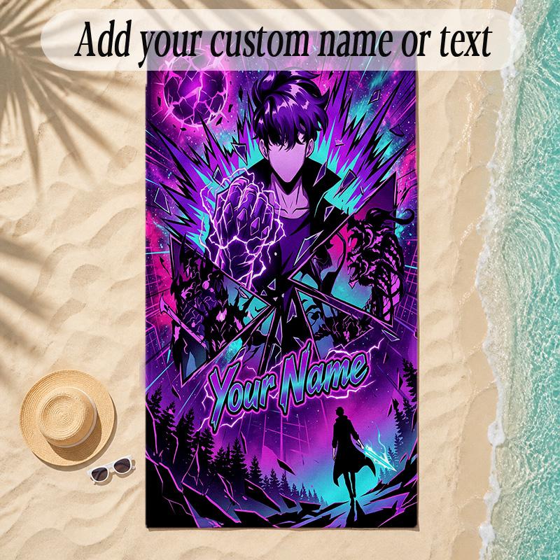 Beach TowelSolo Leveling Custom Name Text Personalized Soft Towel for Beach Pool Indoor Home Decor Gift