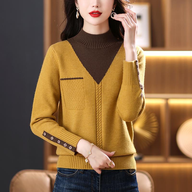 Полуводолазка вязаный свитер женский осень и зима мода мягкий вощеный свитер поддельный свитер из двух частей топ