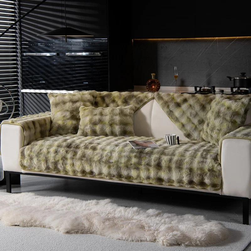 Мягкий чехол для дивана в гостиную, теплый зимний диван, полотенце, универсальный нескользящий коврик для дивана, одеяло для дивана, подушка для дивана, утолщенный кролик