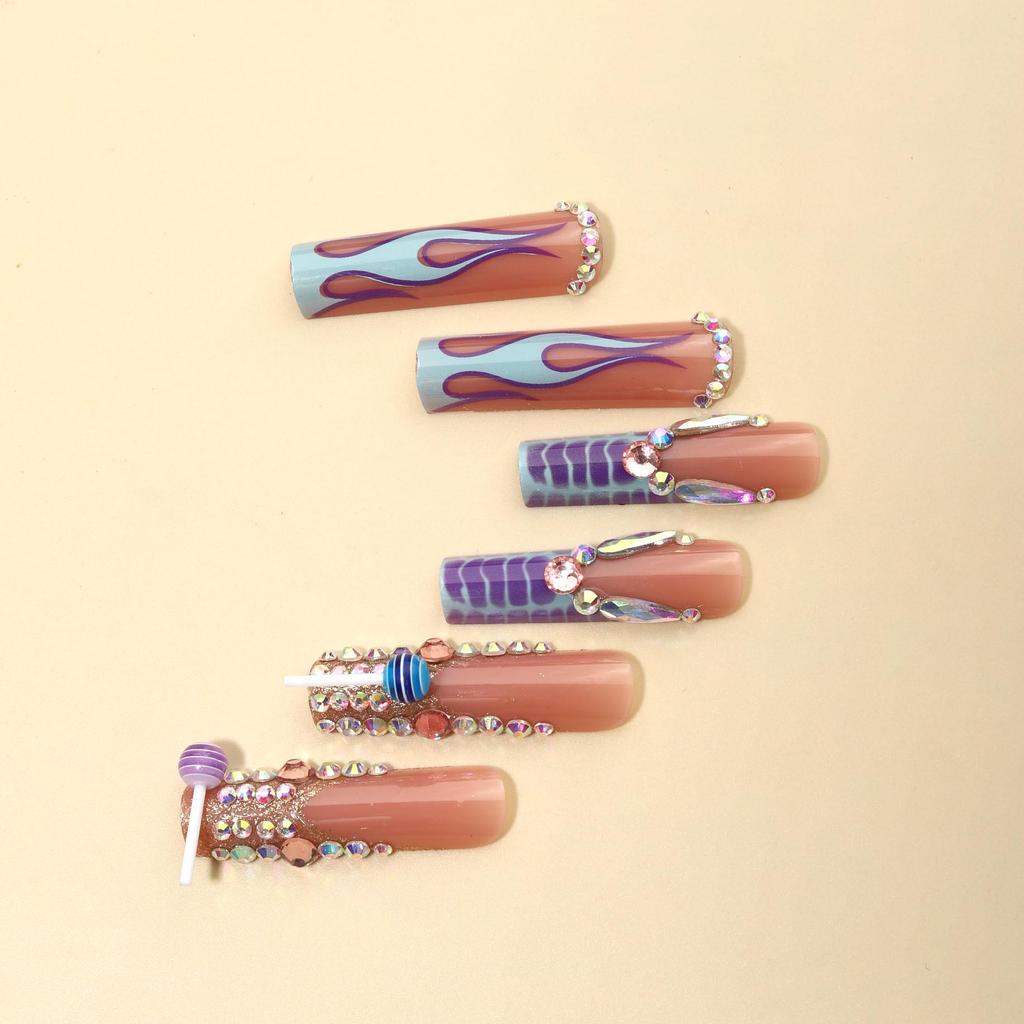 French Sparkle Diamond Nail Tips - Stylish Rectangular Fake Nails