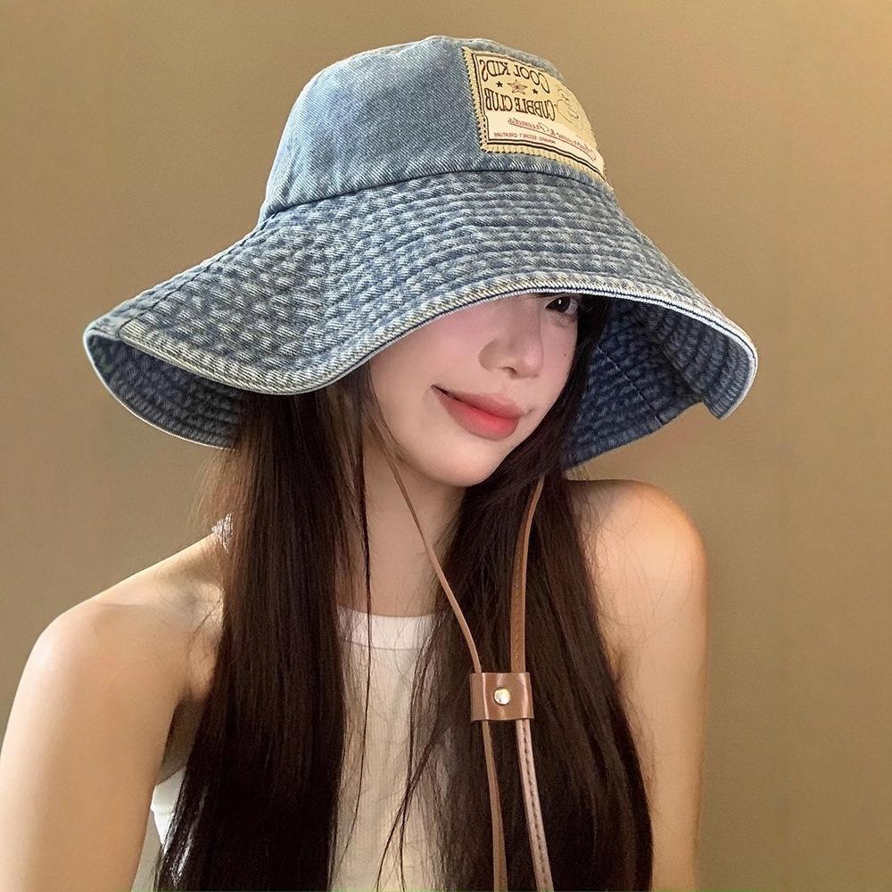 With Drawstring Women Denim Bucket Hat Windproof Western Cowboy Hats Hot Big Brim Sun Hat Summer