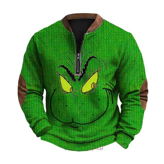 Весна Осень Мужской Топ На Молнии Полуоткрытый V-образный Вырез 3D Мультяшный Принт Лоскутные Рукава Плюс Размер