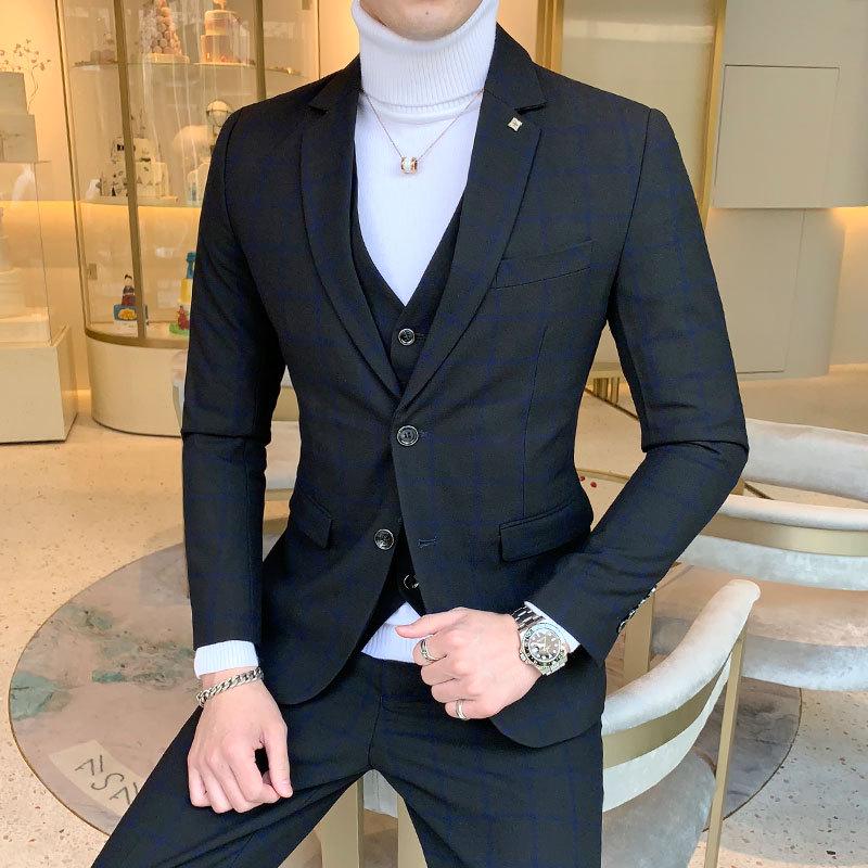 ДВА костюма, мужской модный осенний костюм из 3 предметов: пиджак + жилет + брюки, деловой костюм для свадьбы