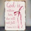 Vintage Metal SignPink Bow with Biblical Quote God Within Her She Shall Not Fall  Home Decor for Living RoomBedroomOffice