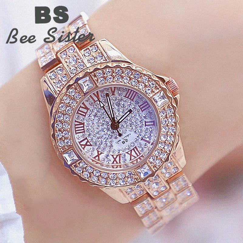 BEE SISTER BS Женские часы с бриллиантами Золотые часы Женские наручные часы Элитный бренд со стразами Женские часы-браслет Женские Relogio Feminino