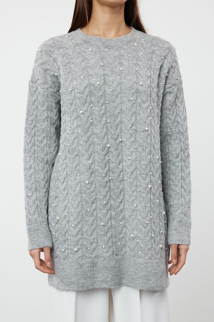 Женский модный стильный свитер в хиджабе с серыми волосами, плетеный жемчужный трикотажный свитер