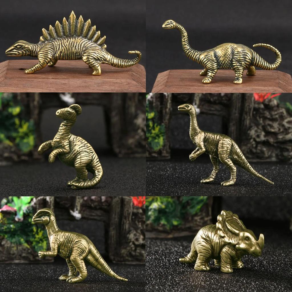 6pcs Jurassic Dinosaur Set Brass Desk Decoration Sword Dragon Triceratops Metal Figurines Vintage Home Decor Souvenir
