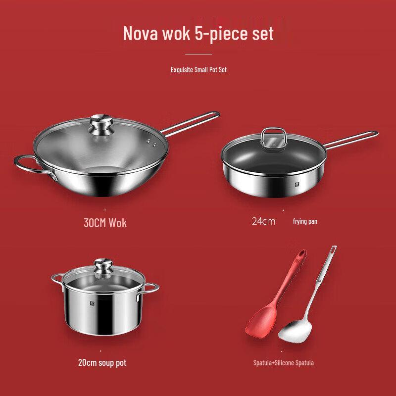 ZWILLING TWIN Nova III 30cm Wok 5-Piece Stainless Steel Cookware Set